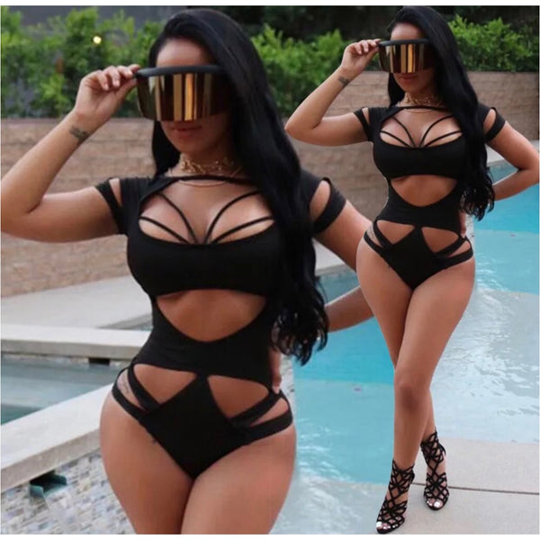 Black One Piece BodySuit Swimwear